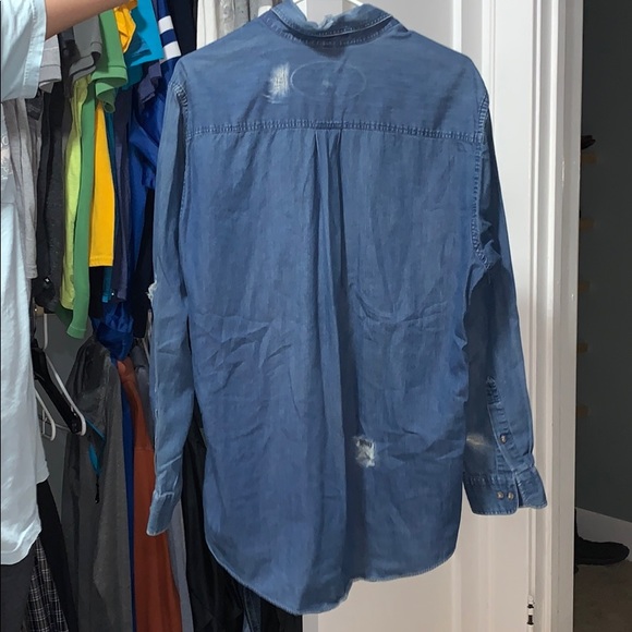 ♥️ Hand distressed jean button down top ♥️ - Picture 2 of 3